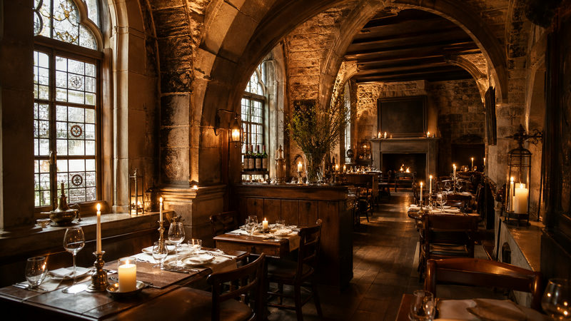 Sfeervol interieur van een bijzonder restaurant in een historisch pand nabij Amsterdam Centraal