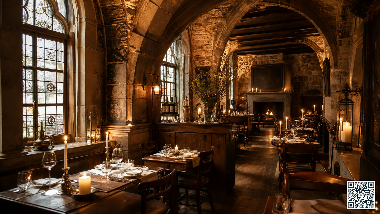 Sfeervol interieur van een bijzonder restaurant in een historisch pand nabij Amsterdam Centraal