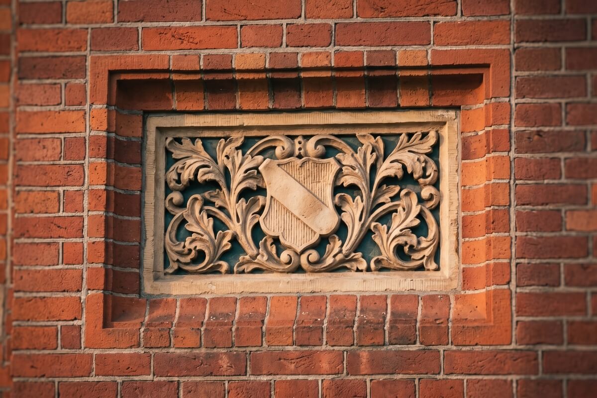 Architectonisch detail van het Cuypers-ontwerp van Amsterdam Centraal met sierwerk in baksteen en natuursteen