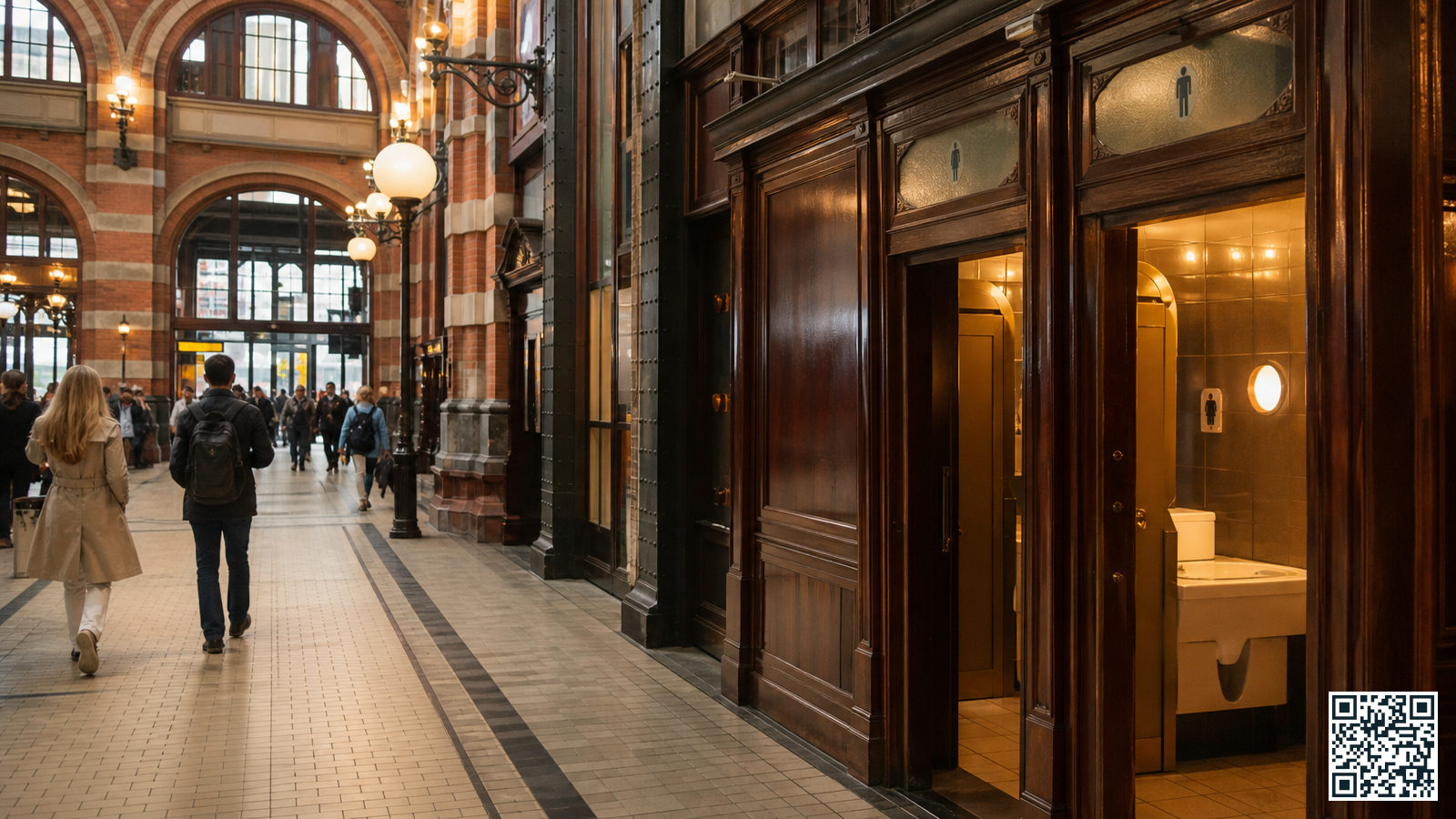 Bewegwijzering naar openbare toiletten in Amsterdam Centraal Station