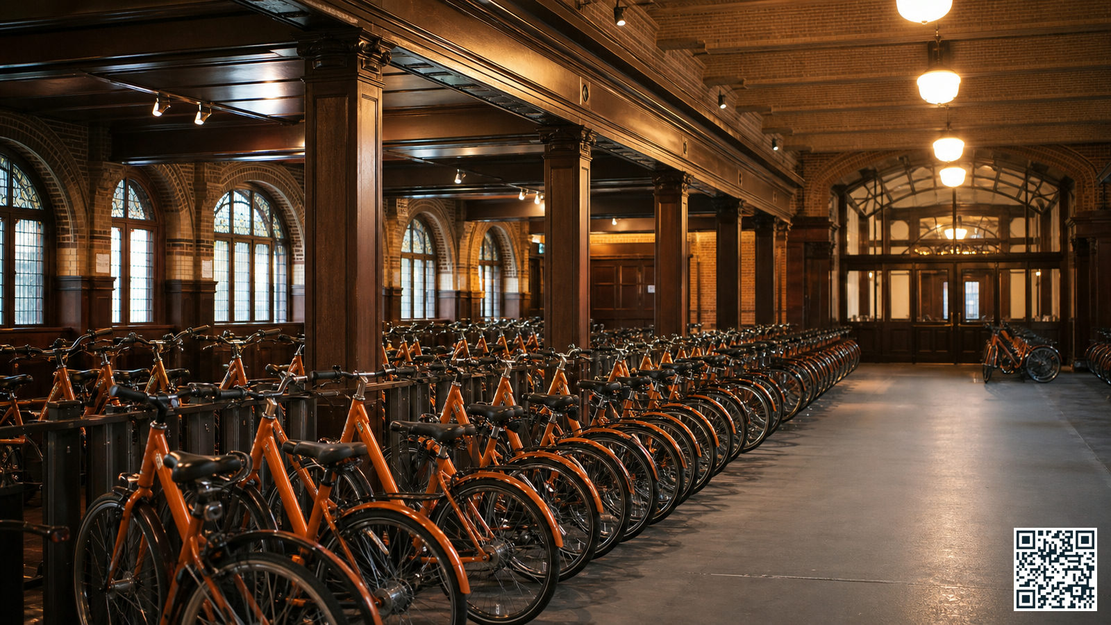 OV-fietsen geparkeerd in de bewaakte stalling bij Amsterdam Centraal Station